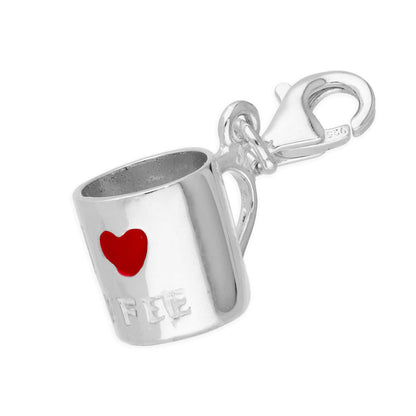 Sterling Silver 3D 'I Love Coffee' Mug Clip on Charm