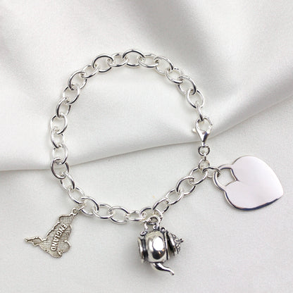 Sterling Silver 7 Inch Charm Bracelet with Large Engravable Heart Tag
