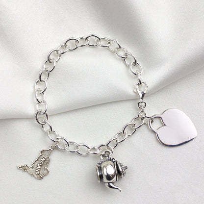 Sterling Silver 7 Inch Charm Bracelet with Large Engravable Heart Tag