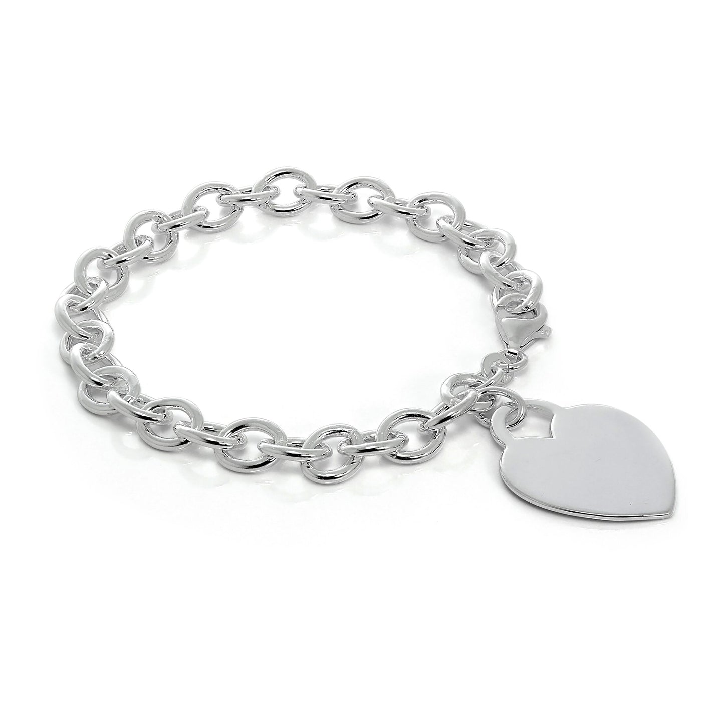 Sterling Silver 7 Inch Charm Bracelet with Large Engravable Heart Tag