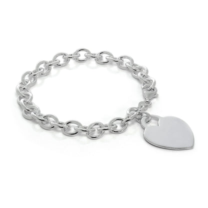 Sterling Silver 7 Inch Charm Bracelet with Large Engravable Heart Tag