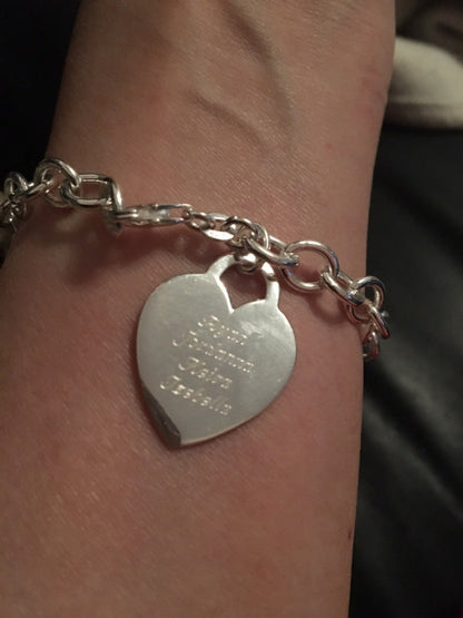 Sterling Silver 7 Inch Charm Bracelet with Large Engravable Heart Tag