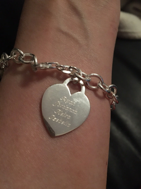 Sterling Silver 7 Inch Charm Bracelet with Large Engravable Heart Tag
