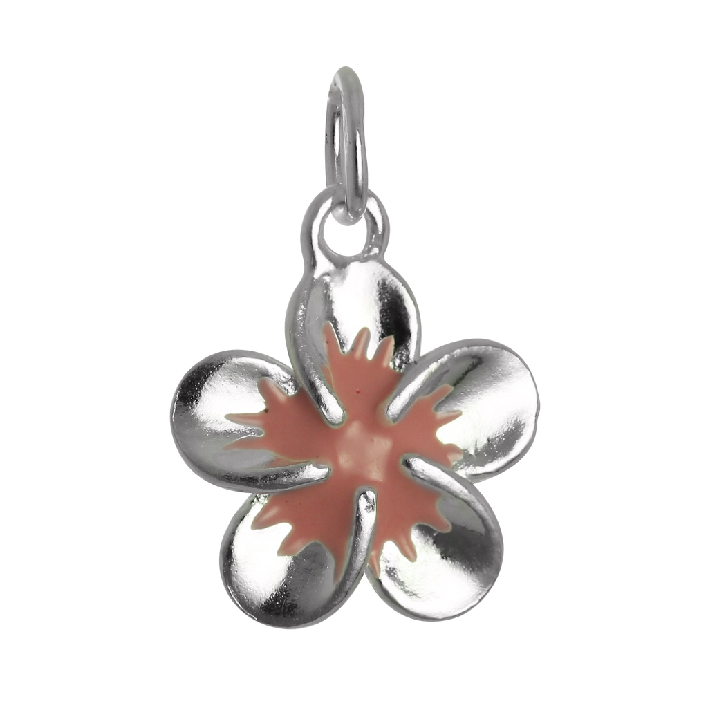 Sterling Silver & Pink Enamel Flower Charm