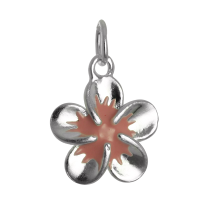 Sterling Silver & Pink Enamel Flower Charm