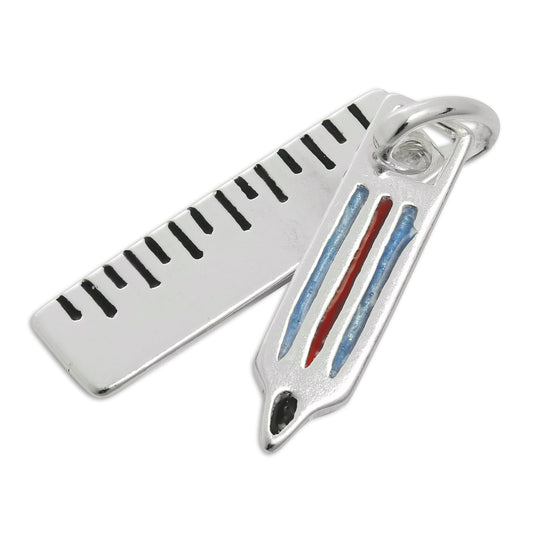 Sterling Silver & Enamel Pencil & Ruler Charm