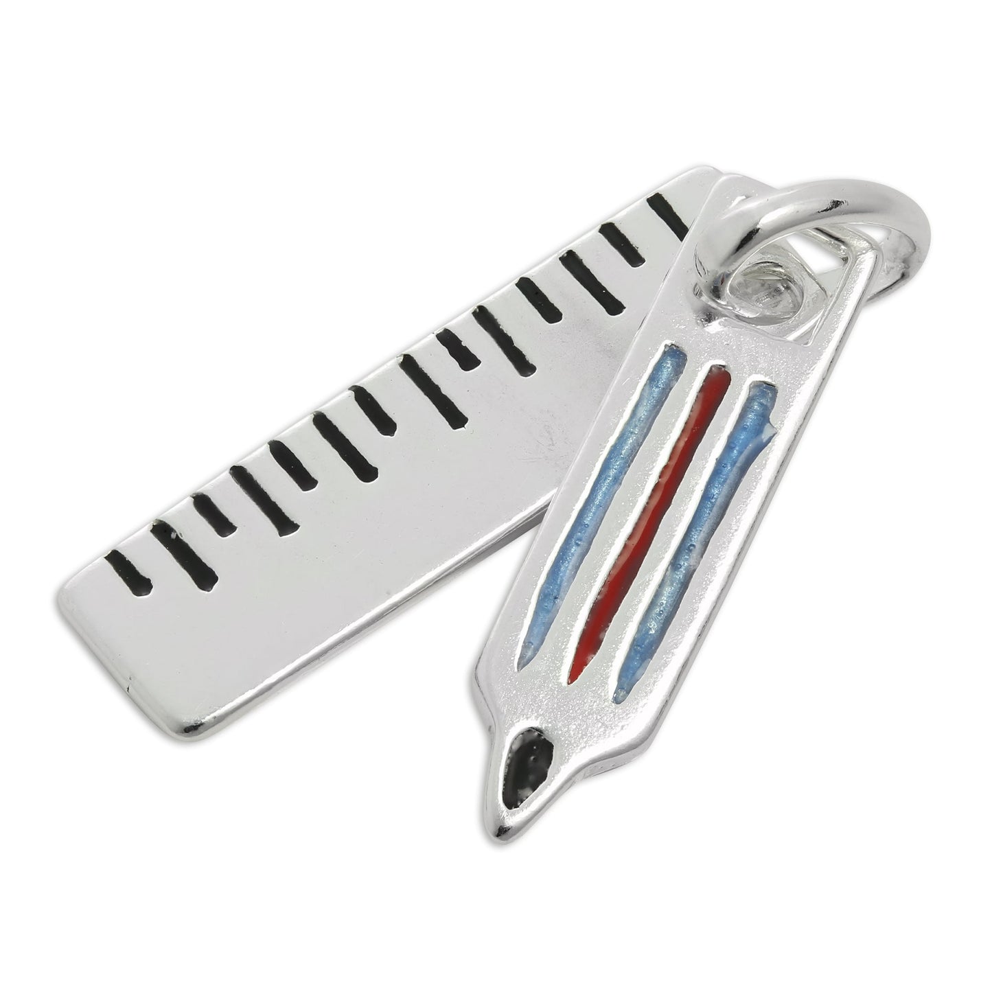 Sterling Silver & Enamel Pencil & Ruler Charm