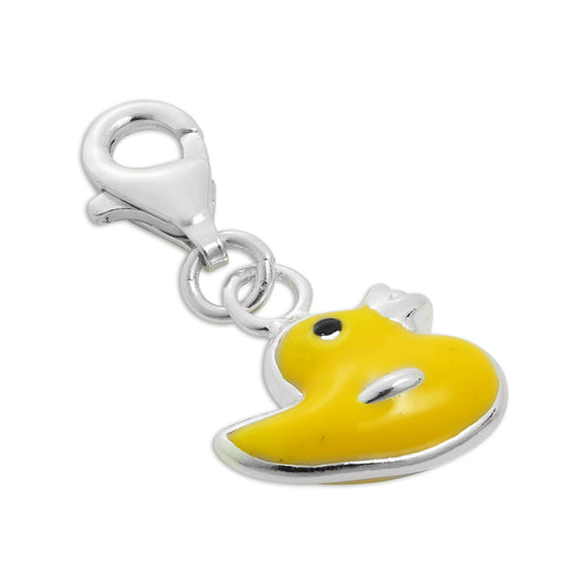 Sterling Silver & Yellow Enamel Duck Clip on Charm