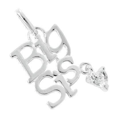Sterling Silver Big Sis Charm with CZ Crystal Heart