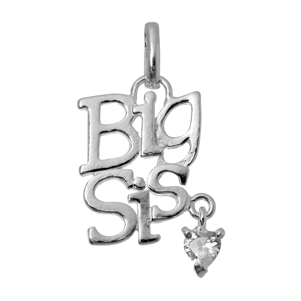 Sterling Silver Big Sis Charm with CZ Crystal Heart