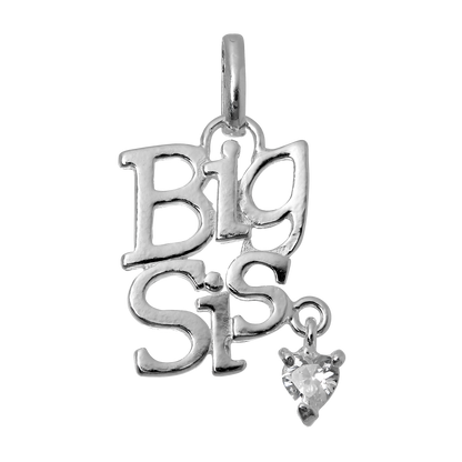 Sterling Silver Big Sis Charm with CZ Crystal Heart