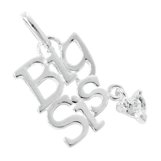 Sterling Silver Big Sis Charm with CZ Crystal Heart