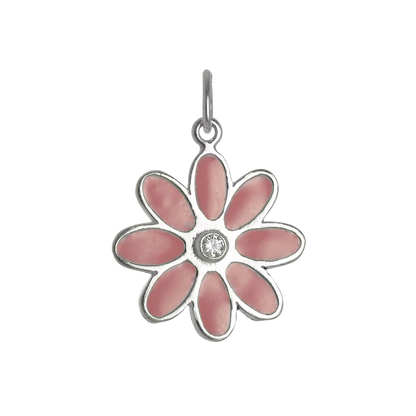 Sterling Silver Pink Enamel & CZ Crystal Flower Charm