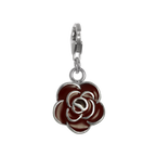 Sterling Silver & Red Enamel Rose Flower Clip on Charm