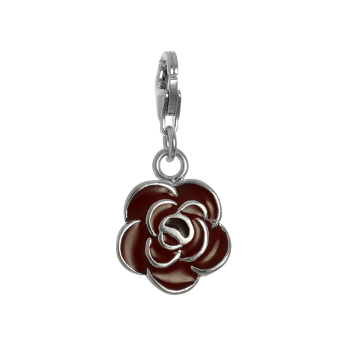 Sterling Silver & Red Enamel Rose Flower Clip on Charm