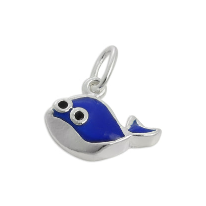 Small Sterling Silver & Blue Enamel Whale Charm
