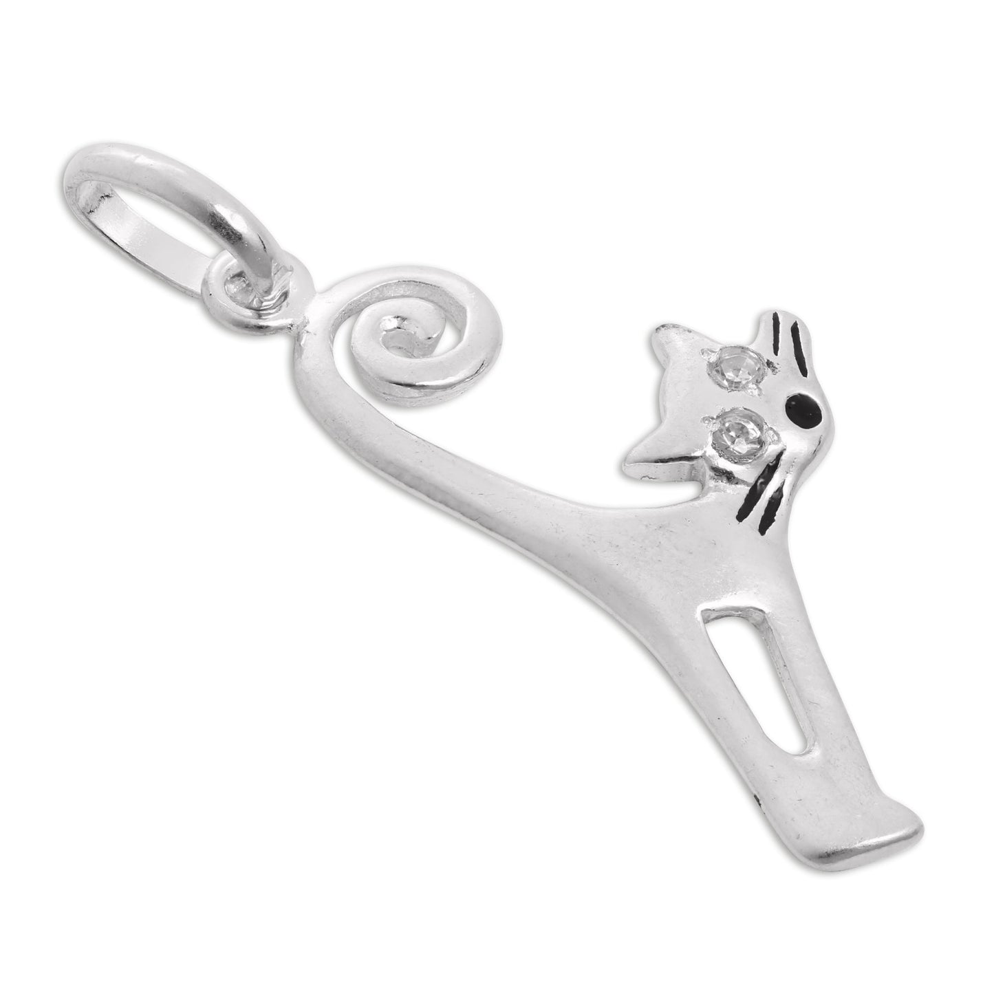 Sterling Silver & CZ Crystal Cat Charm