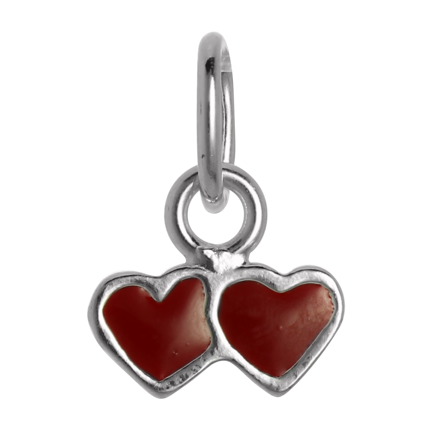 Tiny Sterling Silver & Red Enamel Double Heart Charm