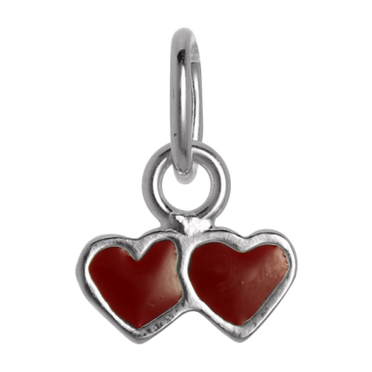 Tiny Sterling Silver & Red Enamel Double Heart Charm