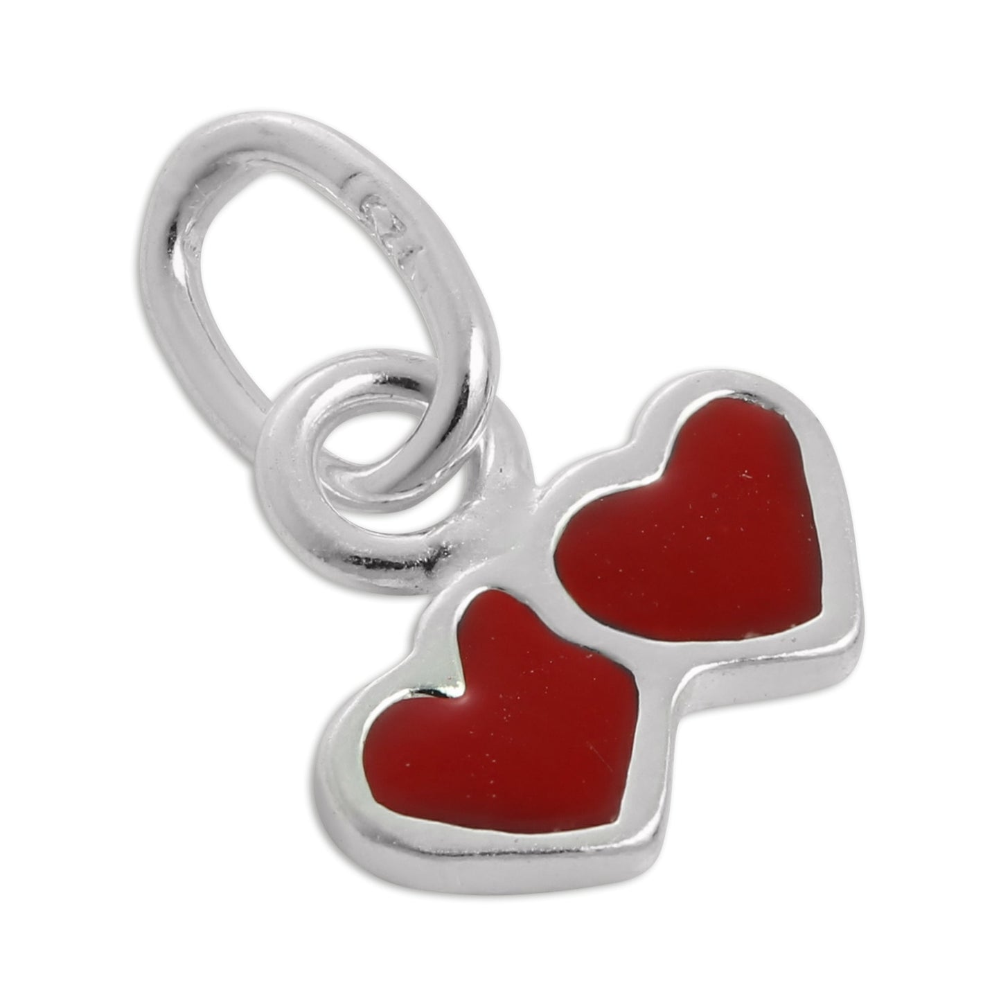 Tiny Sterling Silver & Red Enamel Double Heart Charm