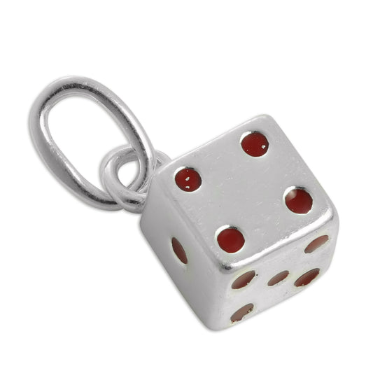 Sterling Silver & Red Enamel Dice Charm