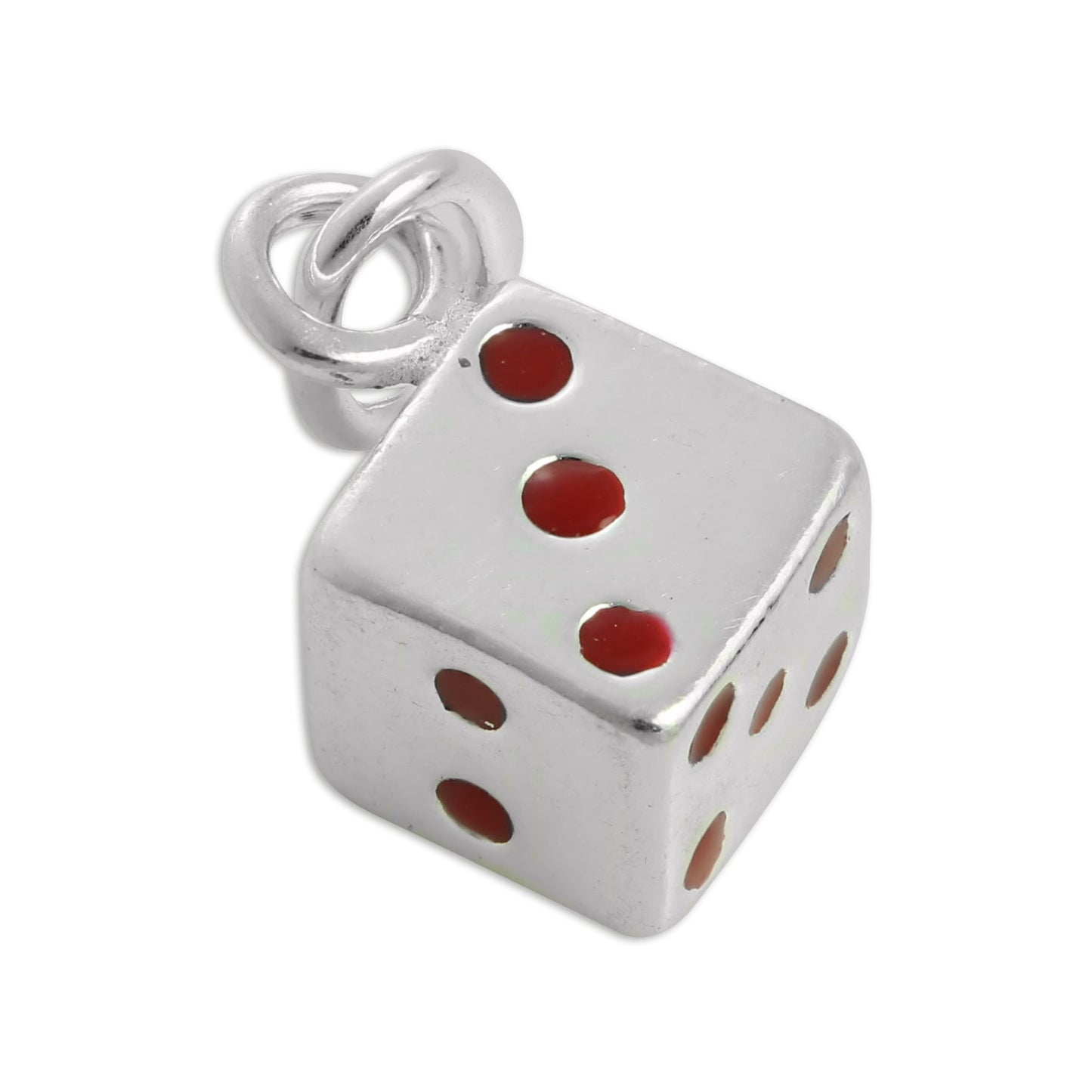 Sterling Silver & Red Enamel Dice Charm