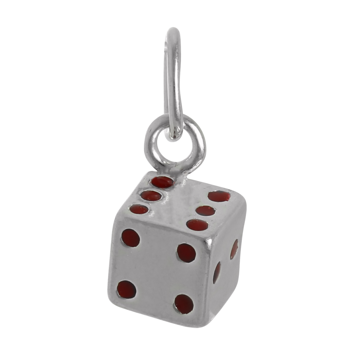 Sterling Silver & Red Enamel Dice Charm