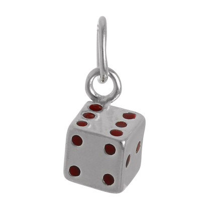 Sterling Silver & Red Enamel Dice Charm