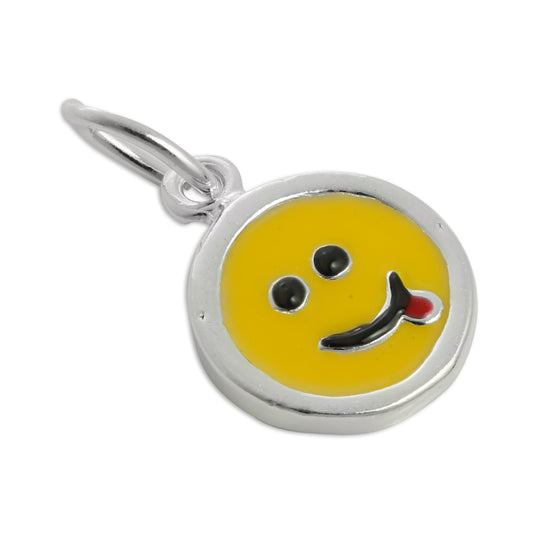 Sterling Silver & Yellow Enamel Sticking Out Tongue Smiley Face Charm