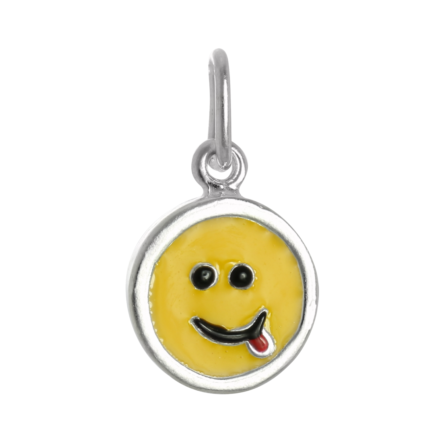 Sterling Silver & Yellow Enamel Sticking Out Tongue Smiley Face Charm