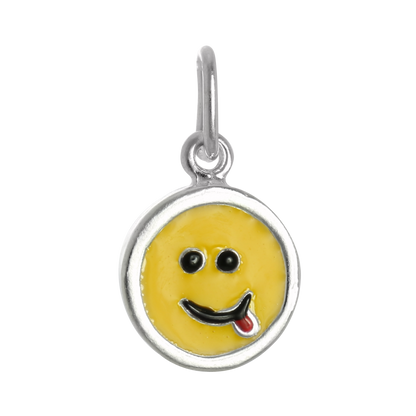 Sterling Silver & Yellow Enamel Sticking Out Tongue Smiley Face Charm
