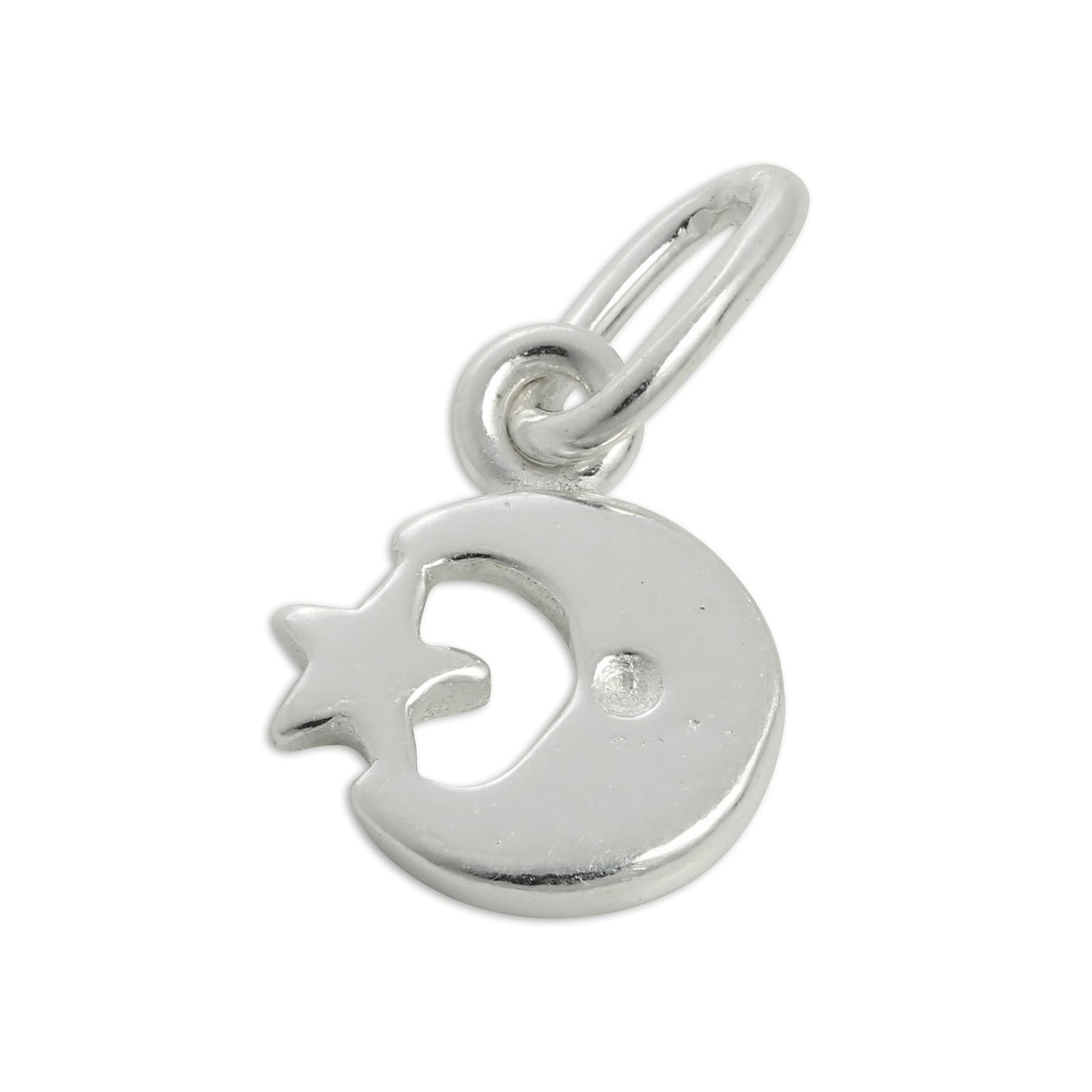 Tiny Sterling Silver & Green Enamel Crescent Moon & Star Charm