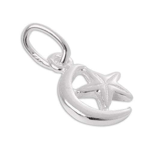 Tiny Sterling Silver Crescent Moon & Star Charm