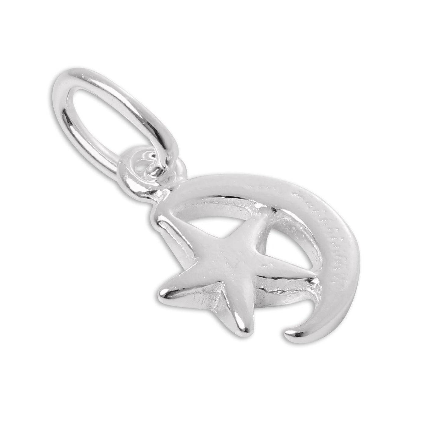 Tiny Sterling Silver Crescent Moon & Star Charm