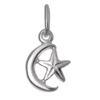 Tiny Sterling Silver Crescent Moon & Star Charm