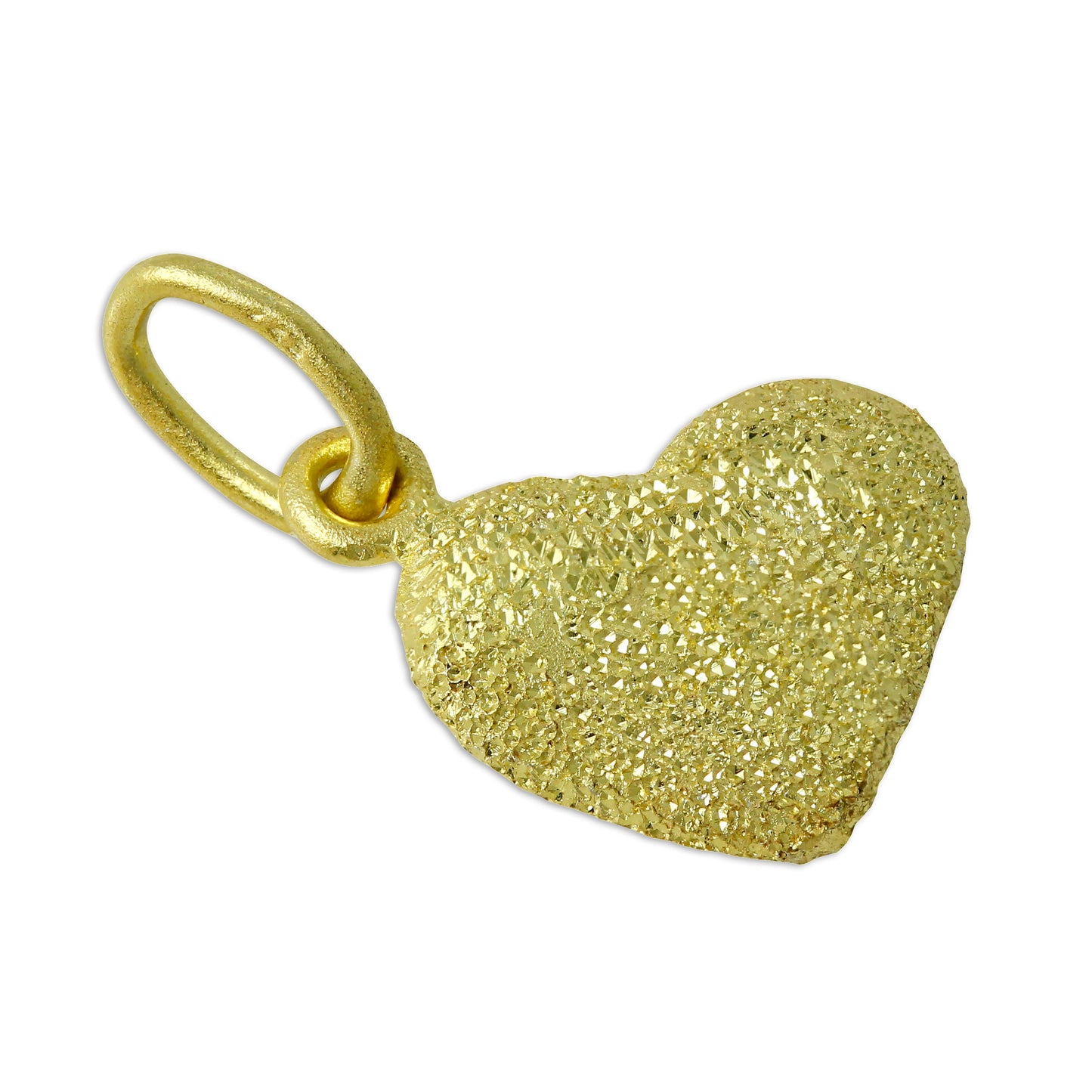 Frosted Gold Plated Sterling Silver Puffed Heart Charm