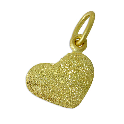 Frosted Gold Plated Sterling Silver Puffed Heart Charm