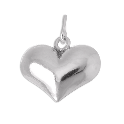 Wide Sterling Silver Puffed Heart Charm