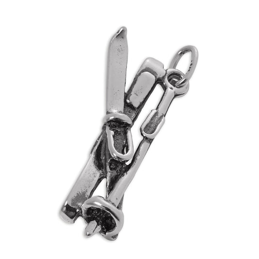 Sterling Silver Crossed Skis & Pole Charm