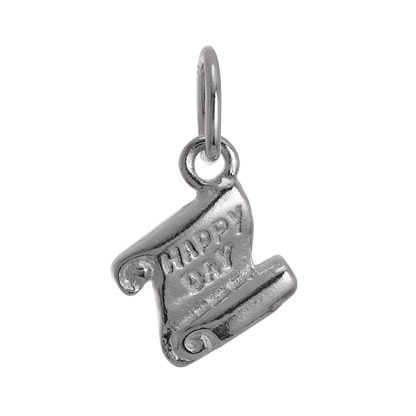 Tiny Sterling Silver Happy Day Scroll Charm