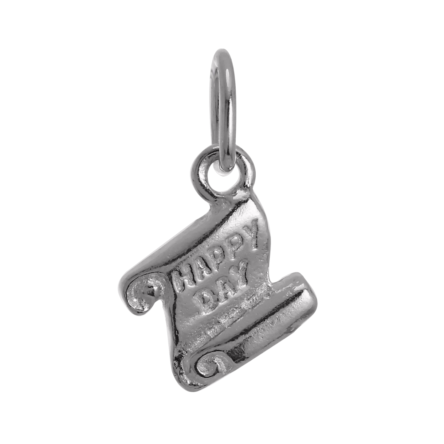 Tiny Sterling Silver Happy Day Scroll Charm