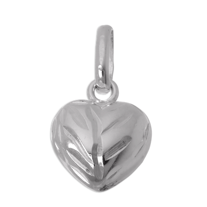 Sterling Silver Diamond Cut Puffed Heart Charm