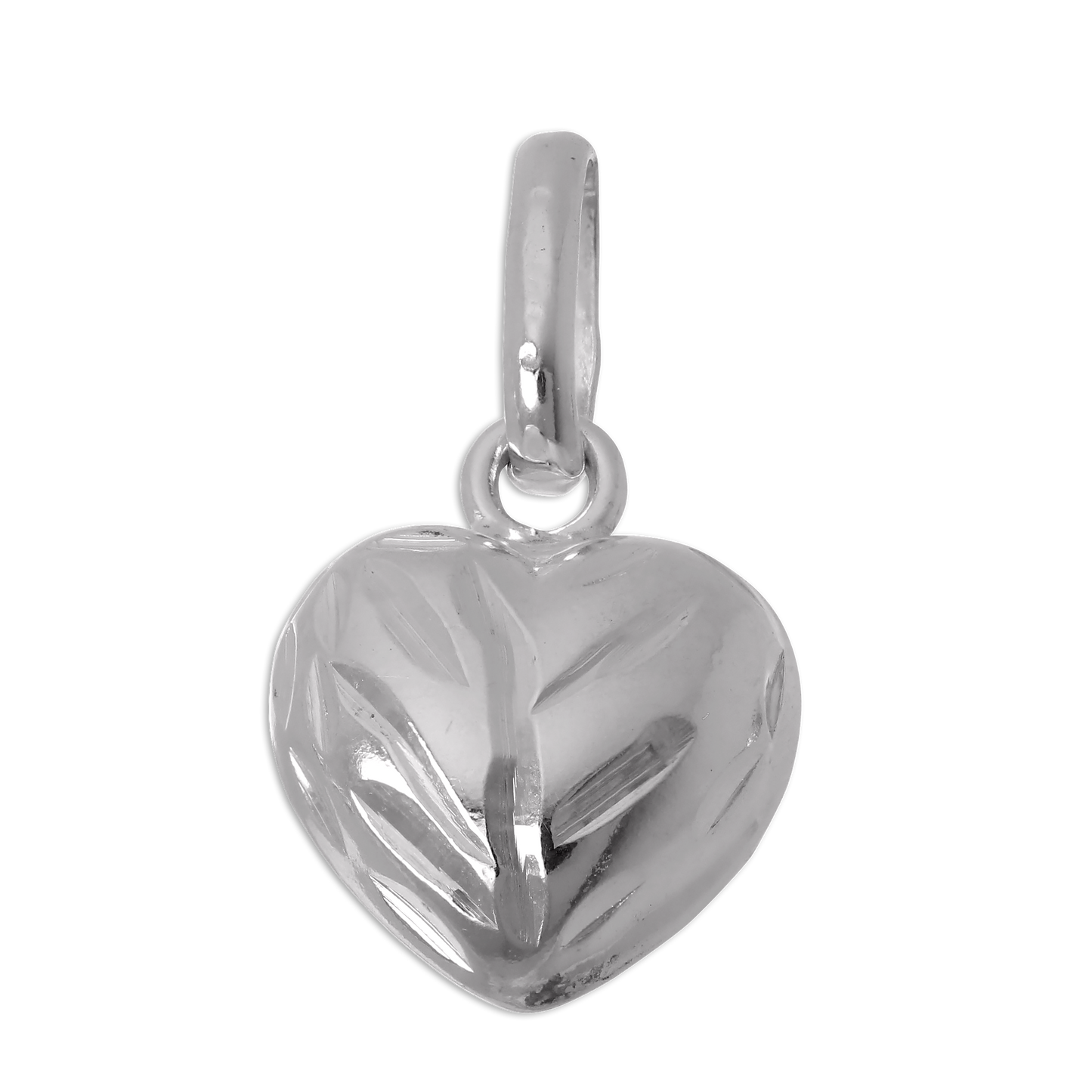 Sterling Silver Diamond Cut Puffed Heart Charm