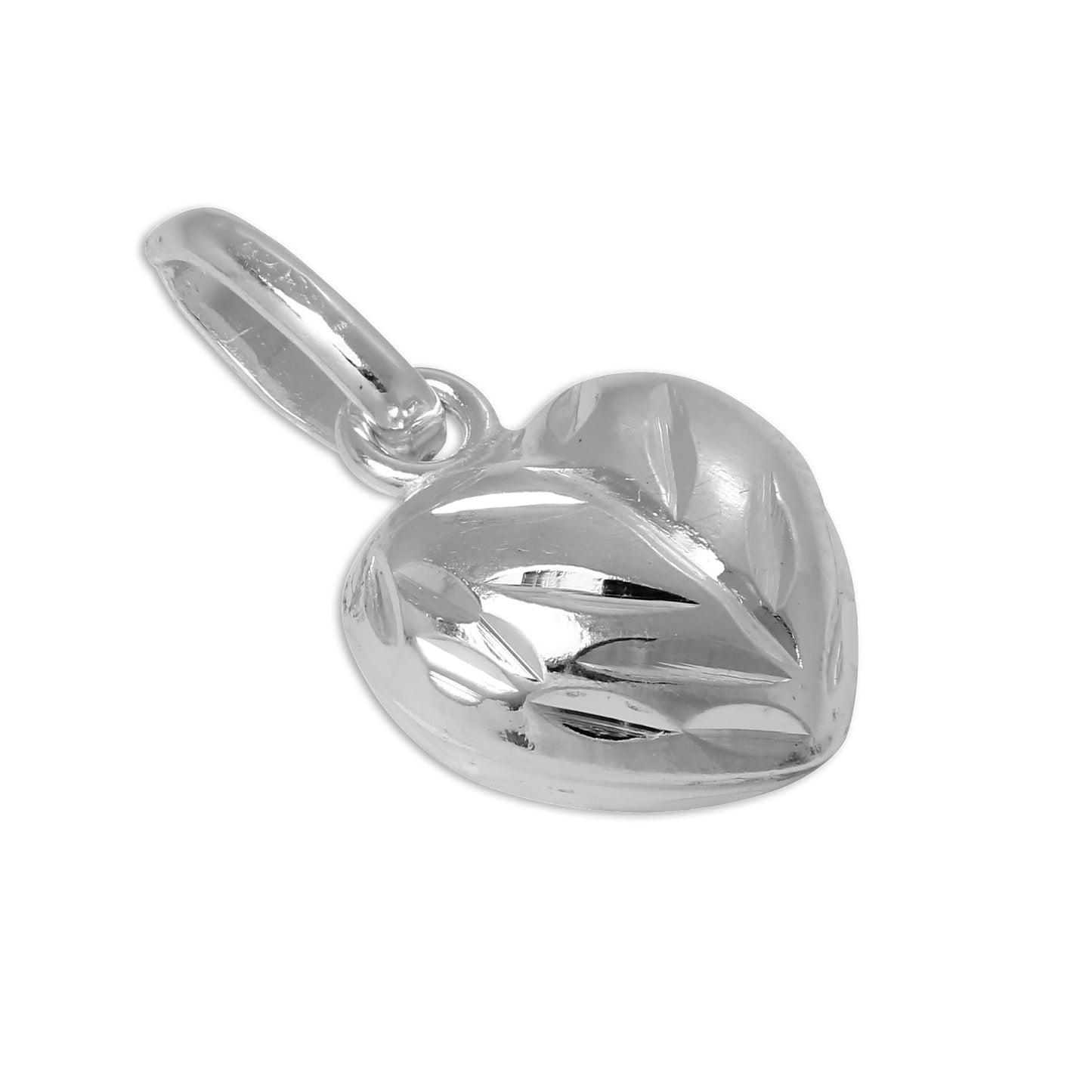 Sterling Silver Diamond Cut Puffed Heart Charm