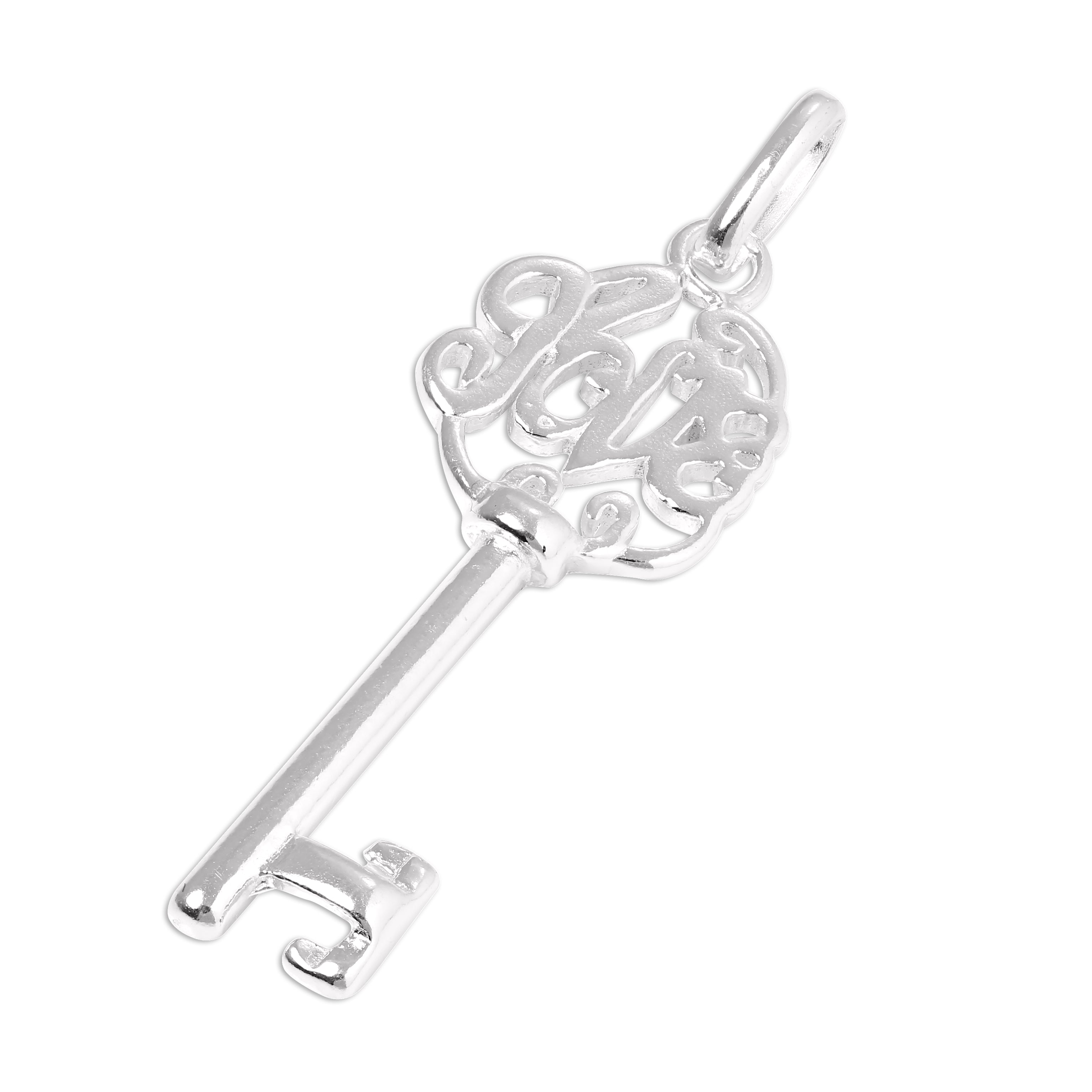 Large Sterling Silver Love Heart Key Charm | TheCharmWorks