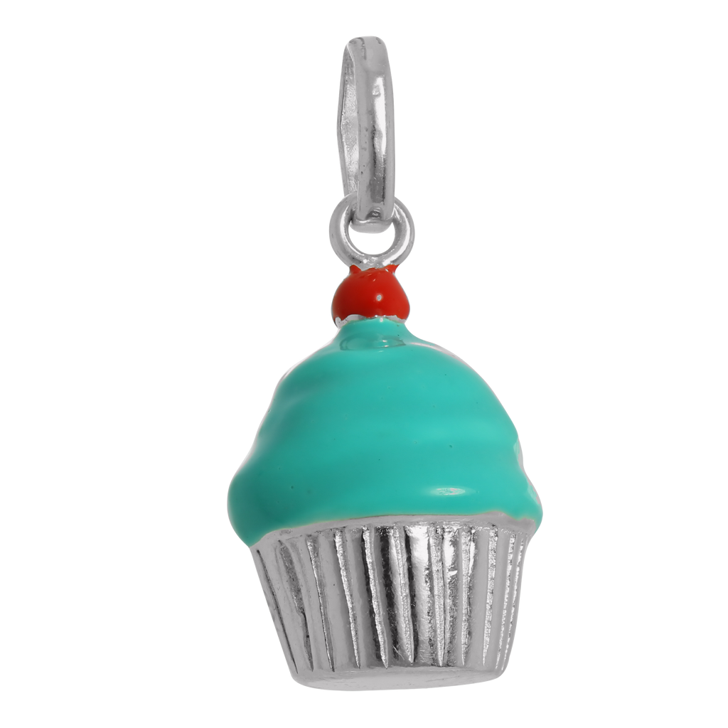 Large Sterling Silver & Enamel Cup Cake Charm