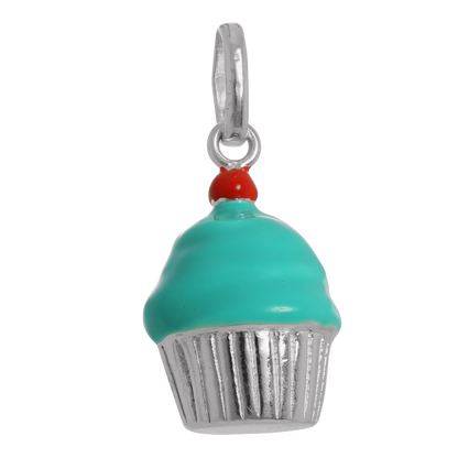 Large Sterling Silver & Enamel Cup Cake Charm