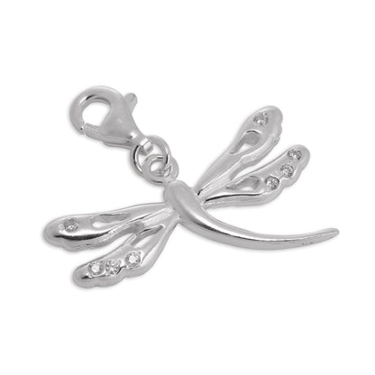 Large Sterling Silver Dragonfly Clip on Charm
