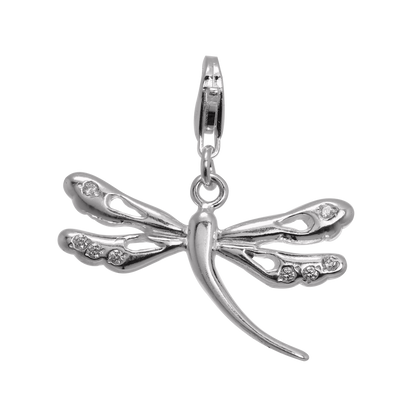 Large Sterling Silver Dragonfly Clip on Charm