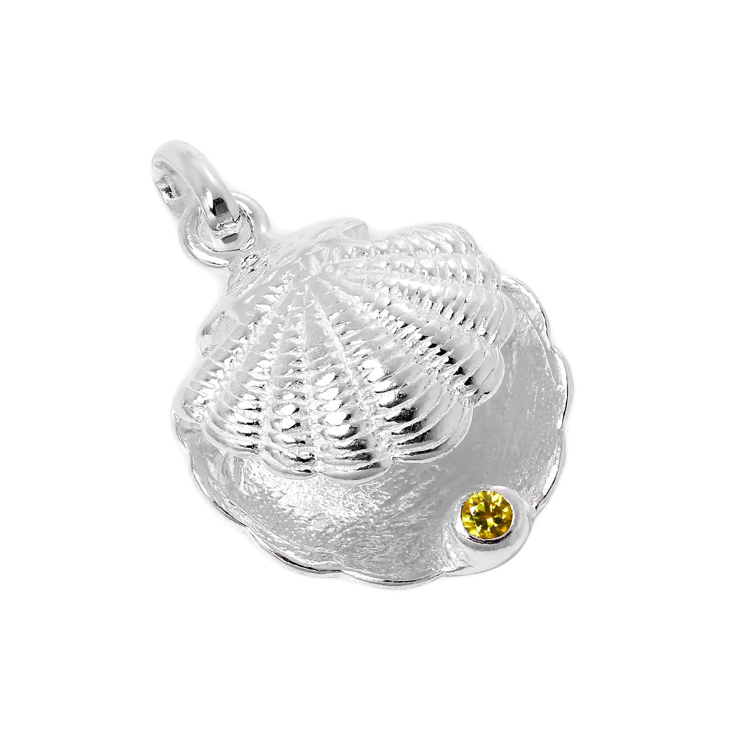 Sterling Silver Oyster Shell with CZ Crystal Birthstone Charm